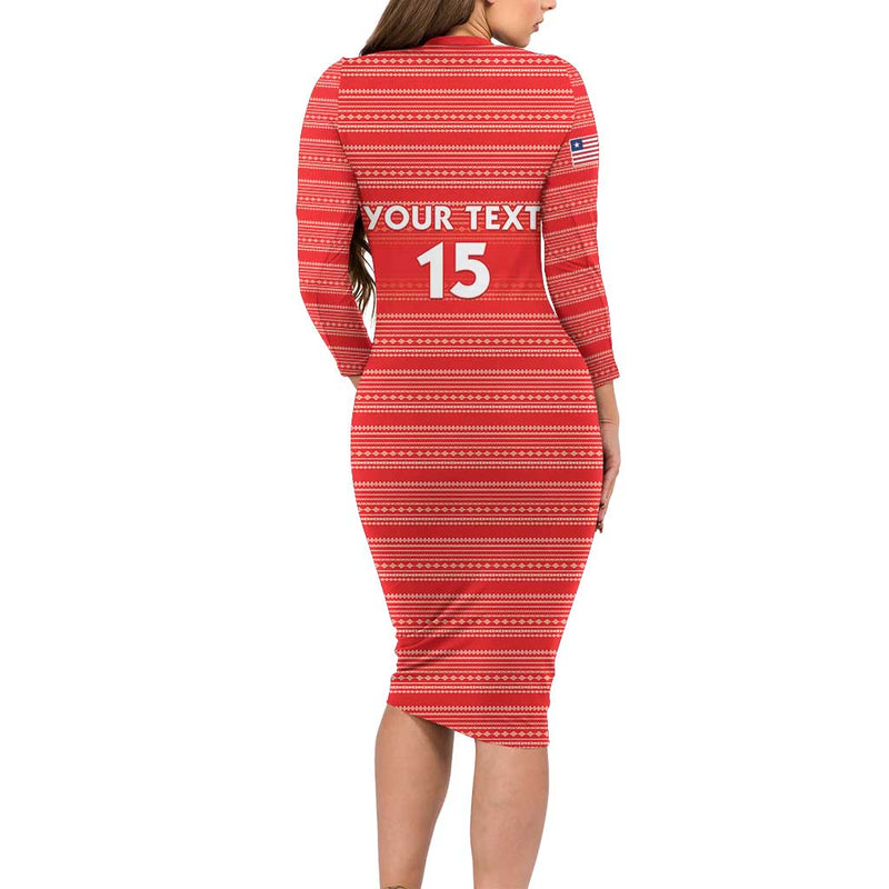 Custom Liberia Football Women Red Jersey Long Sleeve Bodycon Dress