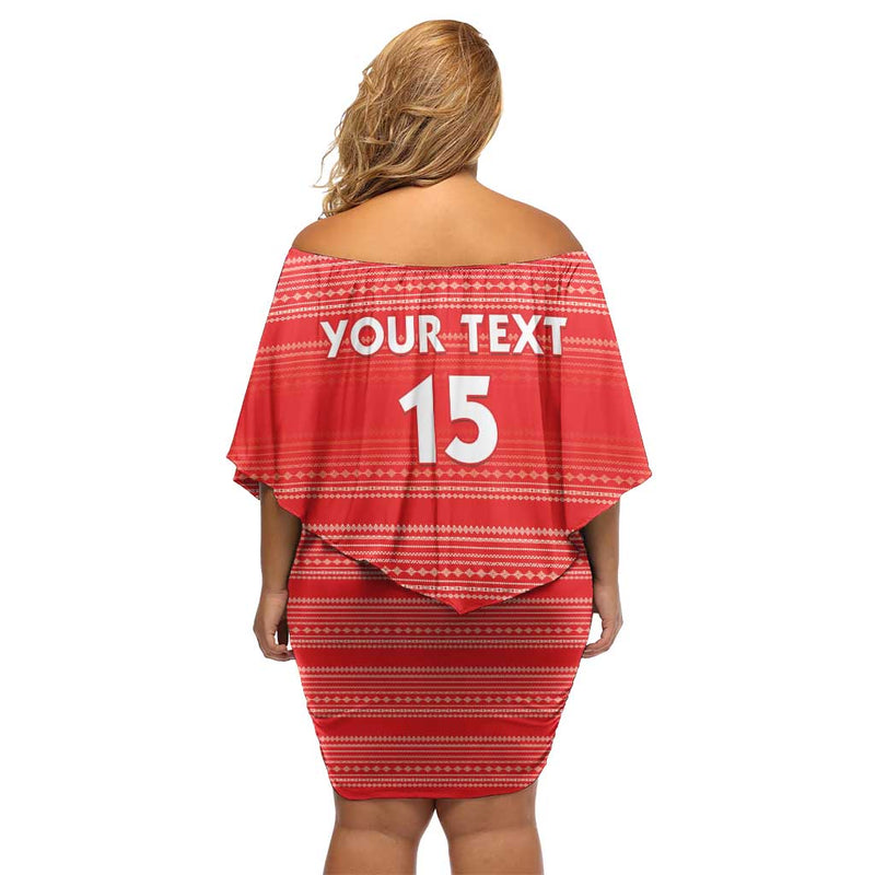 Custom Liberia Football Women Red Jersey Off Shoulder Short Dress