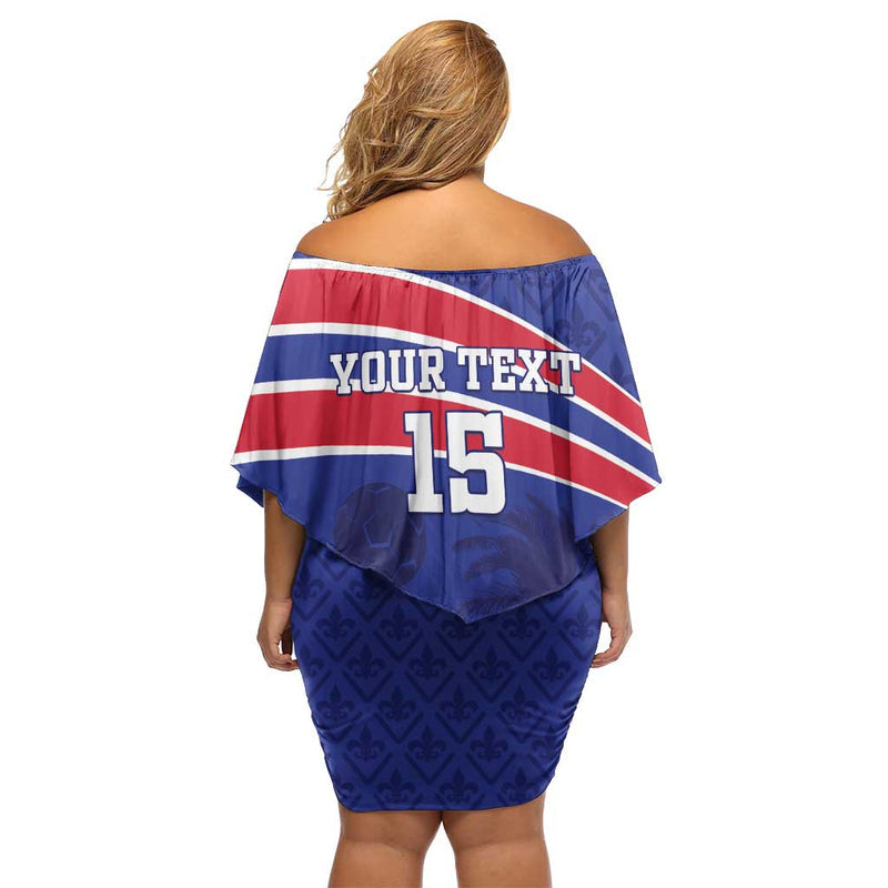 Custom Haiti Football Les Grenadiers - Royal Palm Off Shoulder Short Dress