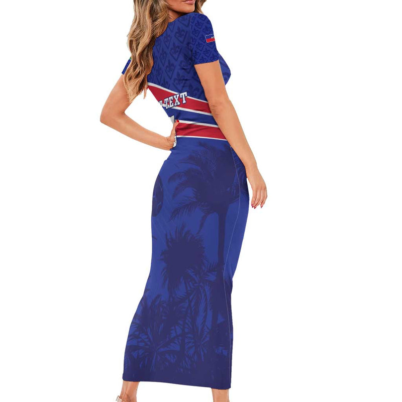 Custom Haiti Football Les Grenadiers - Royal Palm Short Sleeve Bodycon Dress