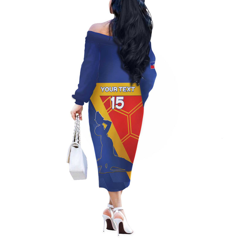 Custom Haiti Football Neg Marron Go Ayiti Off The Shoulder Long Sleeve Dress