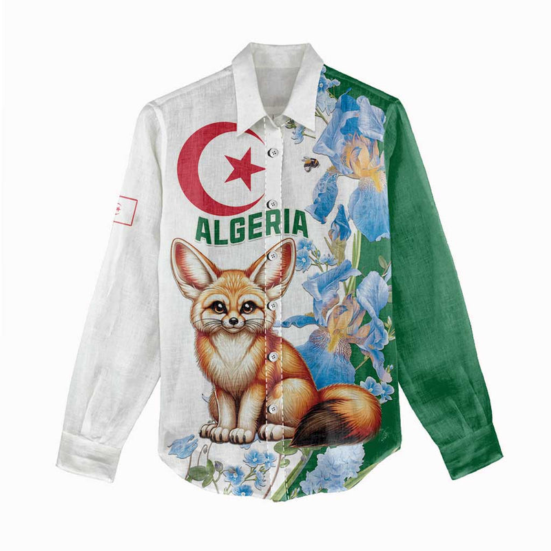 Algeria Fennec Fox Blue Isris Flower Women Casual Shirt