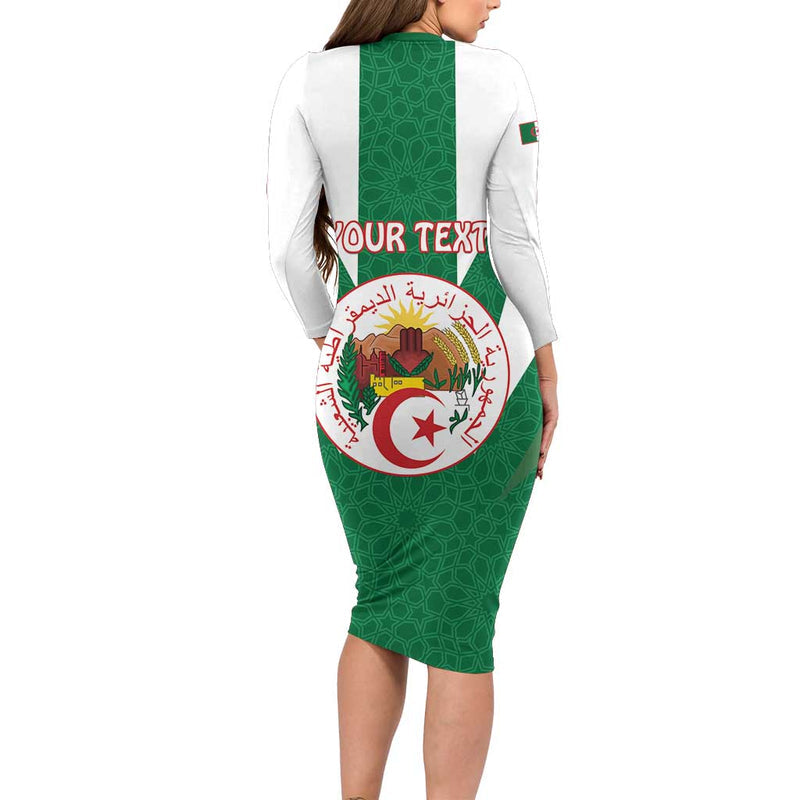 Algeria Coat Of Arms With Islamic Pattern Long Sleeve Bodycon Dress
