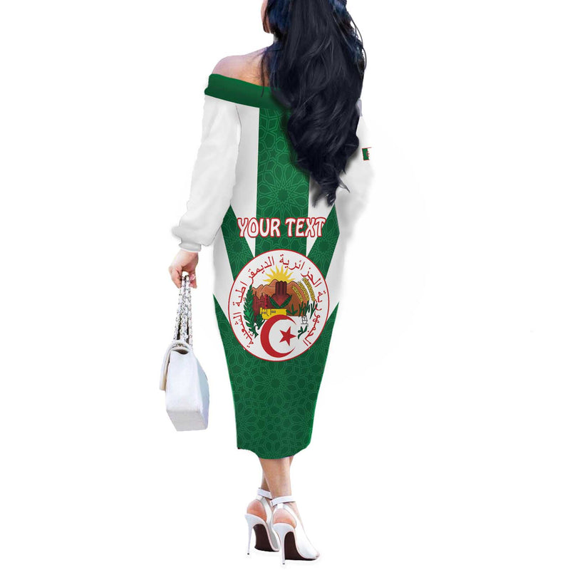 Algeria Coat Of Arms With Islamic Pattern Off The Shoulder Long Sleeve Dress