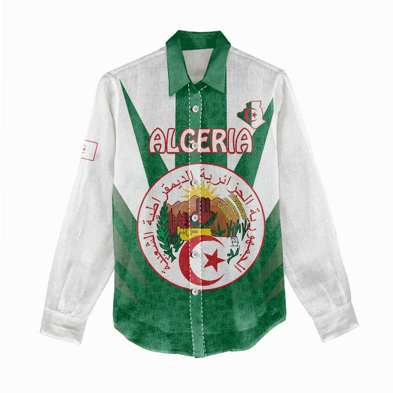 Algeria Coat Of Arms With Islamic Pattern Women Casual Shirt
