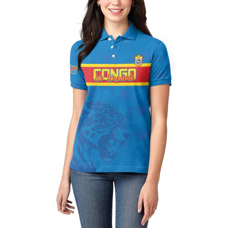 Custom DR Congo Football Go Les Léopards Women Polo Shirt