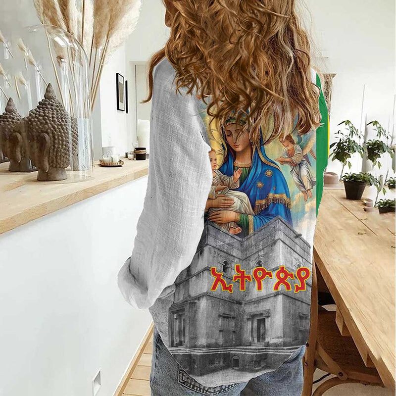 Ethiopian Christmas Saint Mary Lalibela Churches Women Casual Shirt