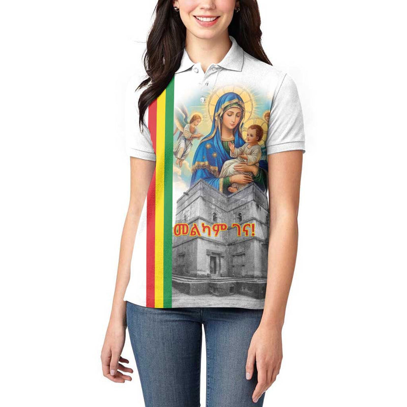 Ethiopian Christmas Saint Mary Lalibela Churches Women Polo Shirt