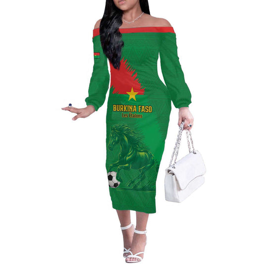 Custom Burkina Faso Football Go Les Etalons Off The Shoulder Long Sleeve Dress