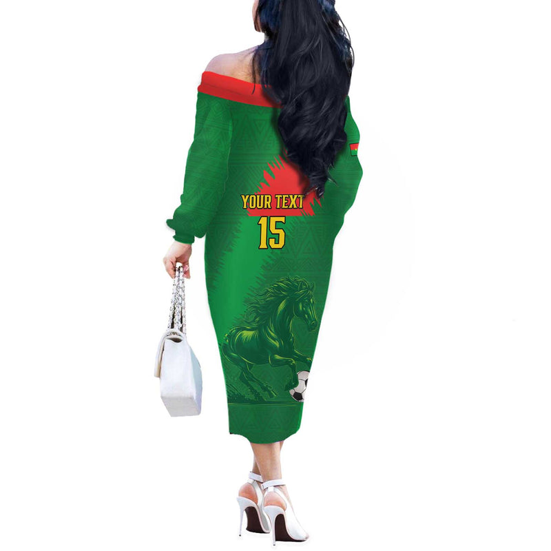 Custom Burkina Faso Football Go Les Etalons Off The Shoulder Long Sleeve Dress