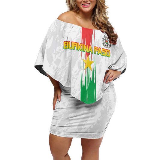 Custom Burkina Faso Football Grunge Style Off Shoulder Short Dress