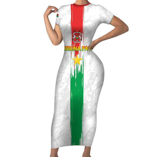 Custom Burkina Faso Football Grunge Style Short Sleeve Bodycon Dress