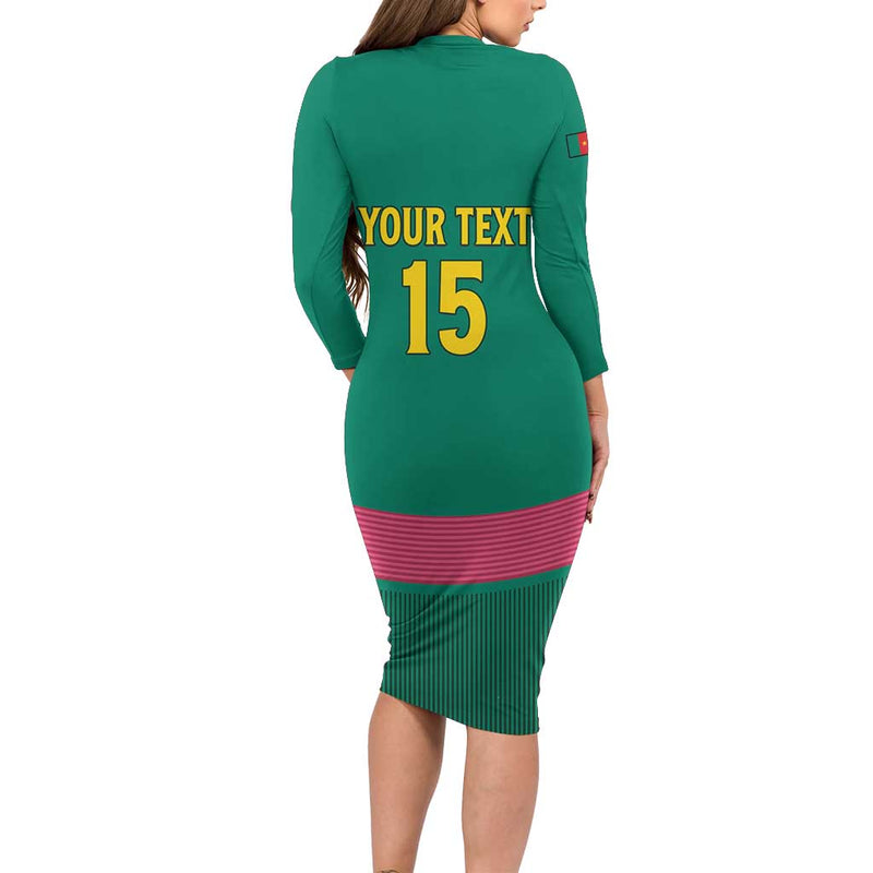 Custom Cameroon Football Waka Waka - This Time For Africa Long Sleeve Bodycon Dress