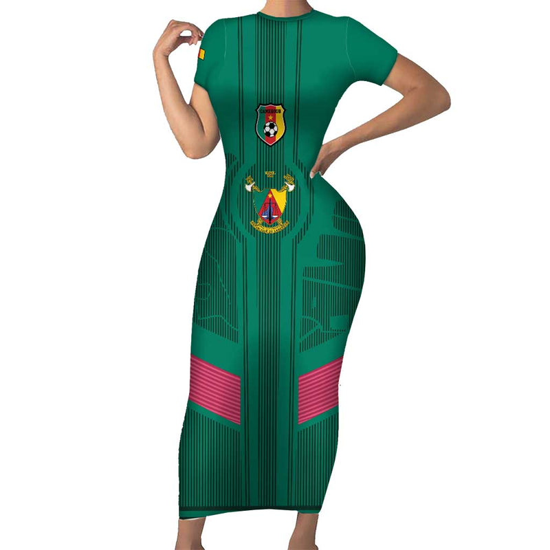 Custom Cameroon Football Waka Waka - This Time For Africa Short Sleeve Bodycon Dress