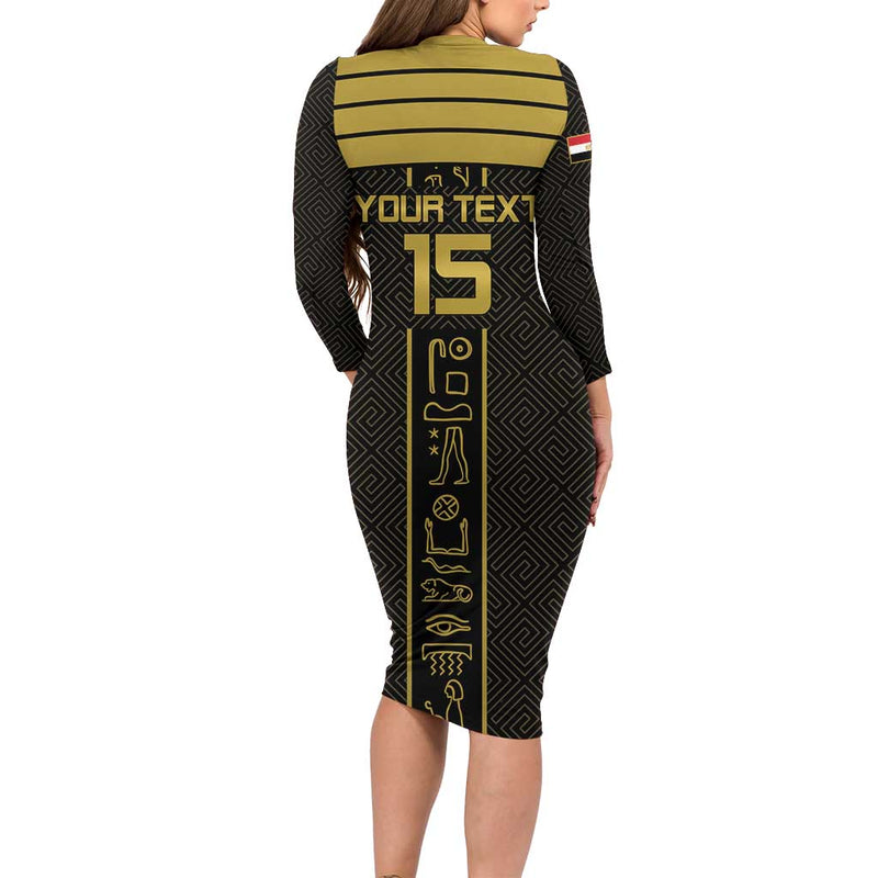 Custom Egypt Football Yalla Yalla Pharaohs - Black Ver Long Sleeve Bodycon Dress