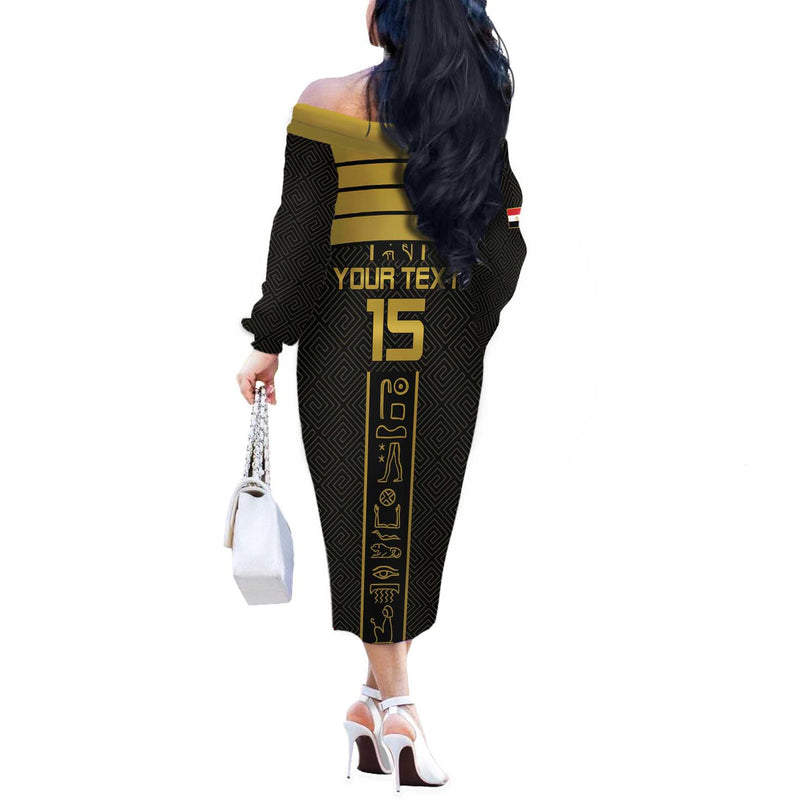 Custom Egypt Football Yalla Yalla Pharaohs - Black Ver Off The Shoulder Long Sleeve Dress