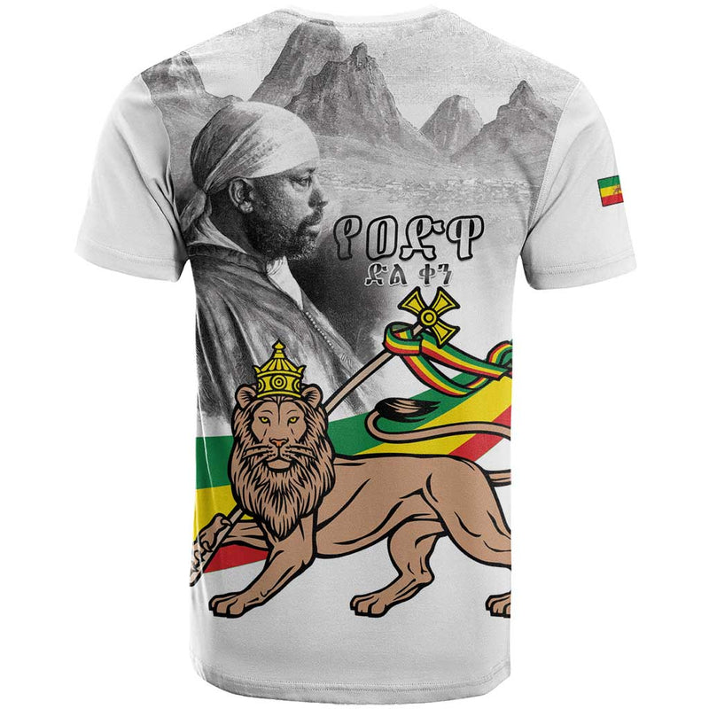 Adwa Victory Day Menelik II and Mount Soloda - Lion Of Judah T Shirt