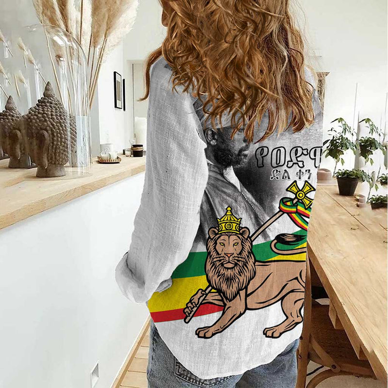 Adwa Victory Day Menelik II and Mount Soloda - Lion Of Judah Women Casual Shirt