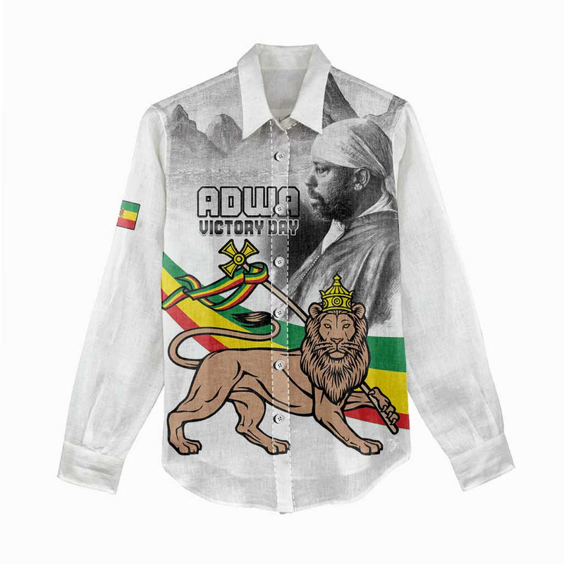 Adwa Victory Day Menelik II and Mount Soloda - Lion Of Judah Women Casual Shirt