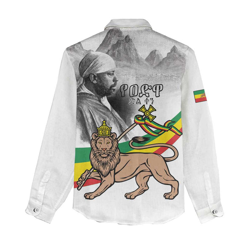Adwa Victory Day Menelik II and Mount Soloda - Lion Of Judah Women Casual Shirt