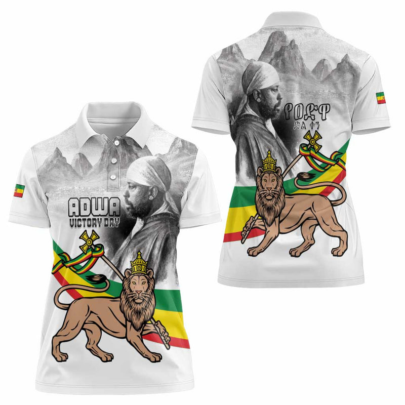 Adwa Victory Day Menelik II and Mount Soloda - Lion Of Judah Women Polo Shirt