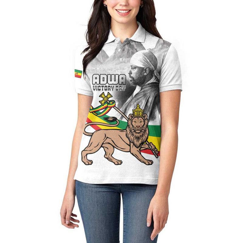 Adwa Victory Day Menelik II and Mount Soloda - Lion Of Judah Women Polo Shirt