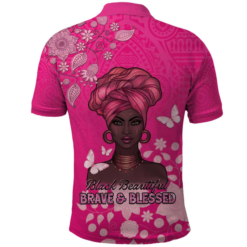 African Women Black Beautiful Brave and Bressed - Pink Color Polo Shirt
