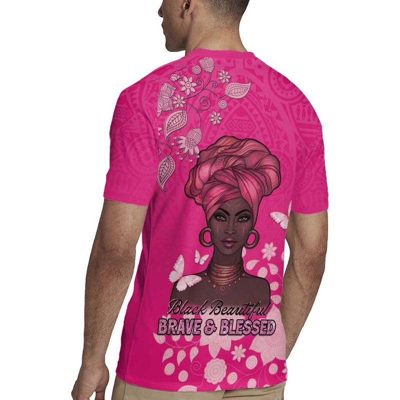 African Women Black Beautiful Brave And Bressed - Pink Color Rugby Jersey