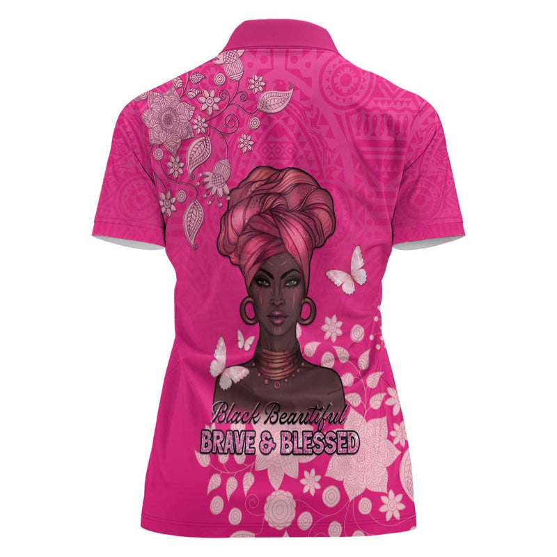 African Women Black Beautiful Brave and Bressed - Pink Color Women Polo Shirt