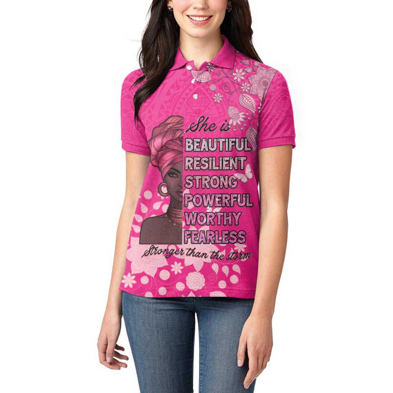 African Women Black Beautiful Brave and Bressed - Pink Color Women Polo Shirt