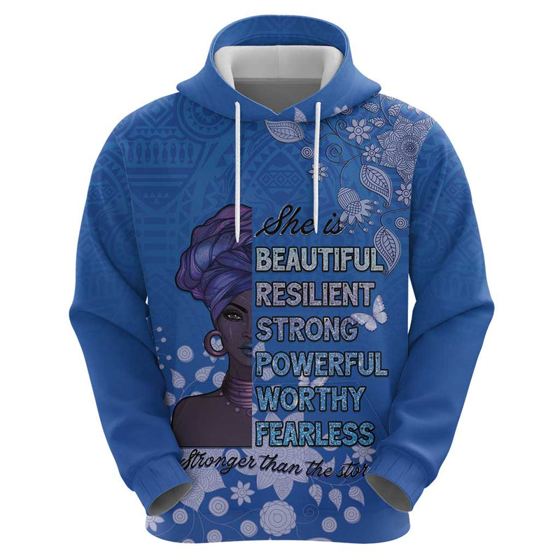 African Women Black Beautiful Brave and Bressed - Blue Color Hoodie