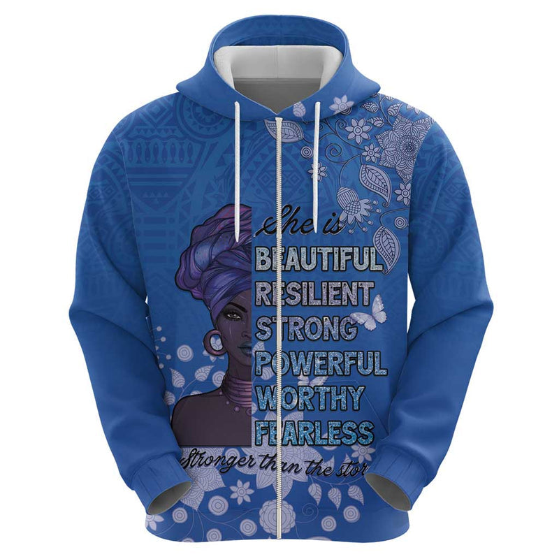 African Women Black Beautiful Brave and Bressed - Blue Color Hoodie