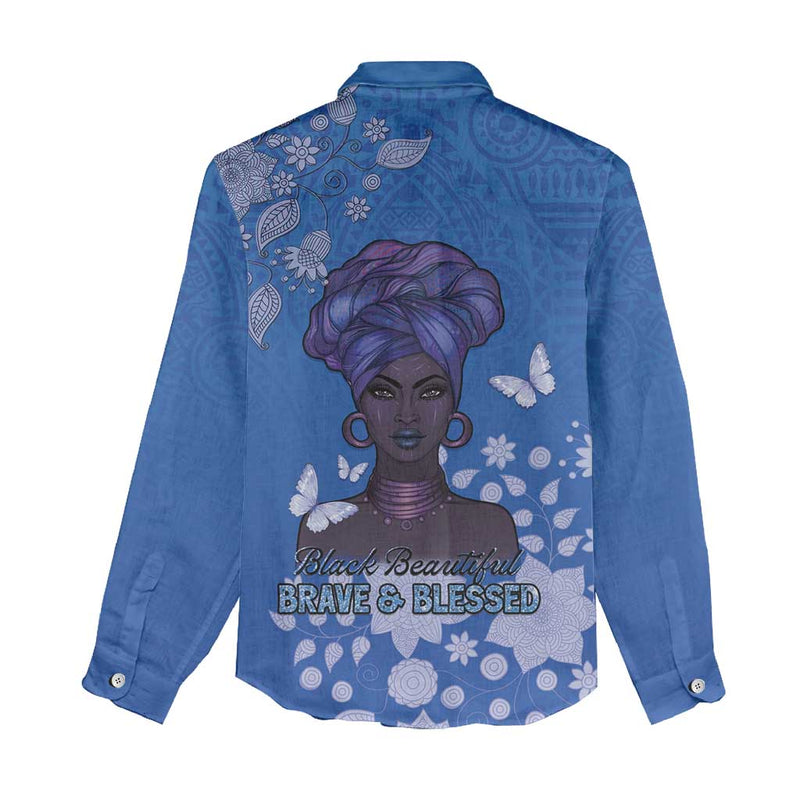 African Women Black Beautiful Brave and Bressed - Blue Color Women Casual Shirt