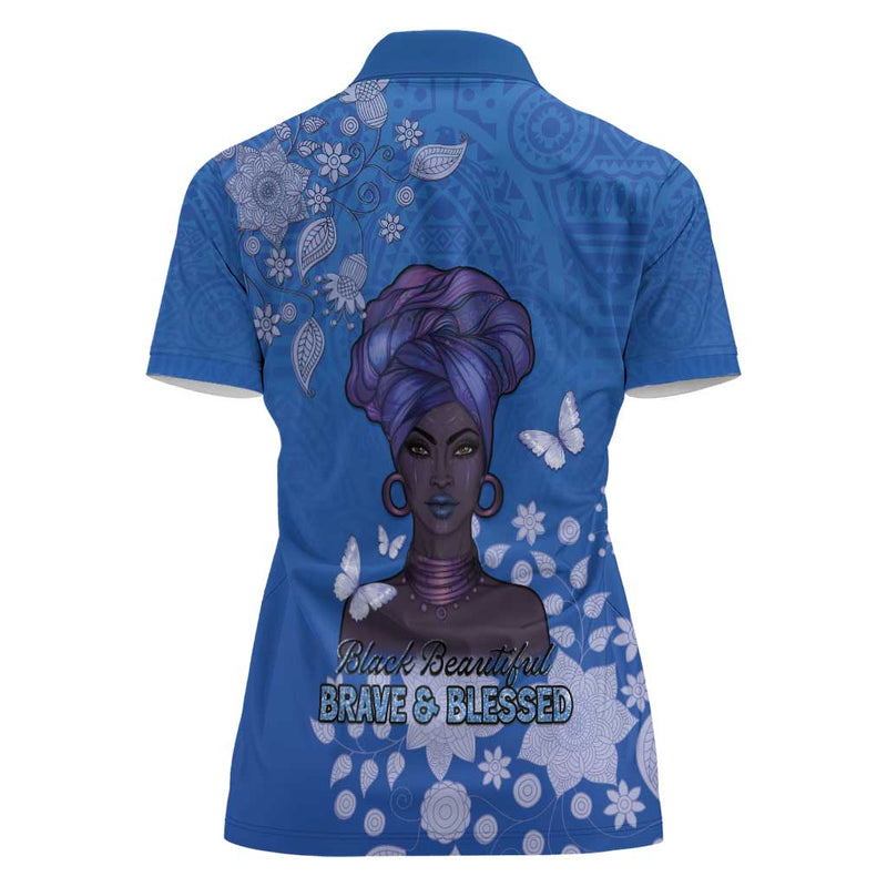 African Women Black Beautiful Brave and Bressed - Blue Color Women Polo Shirt