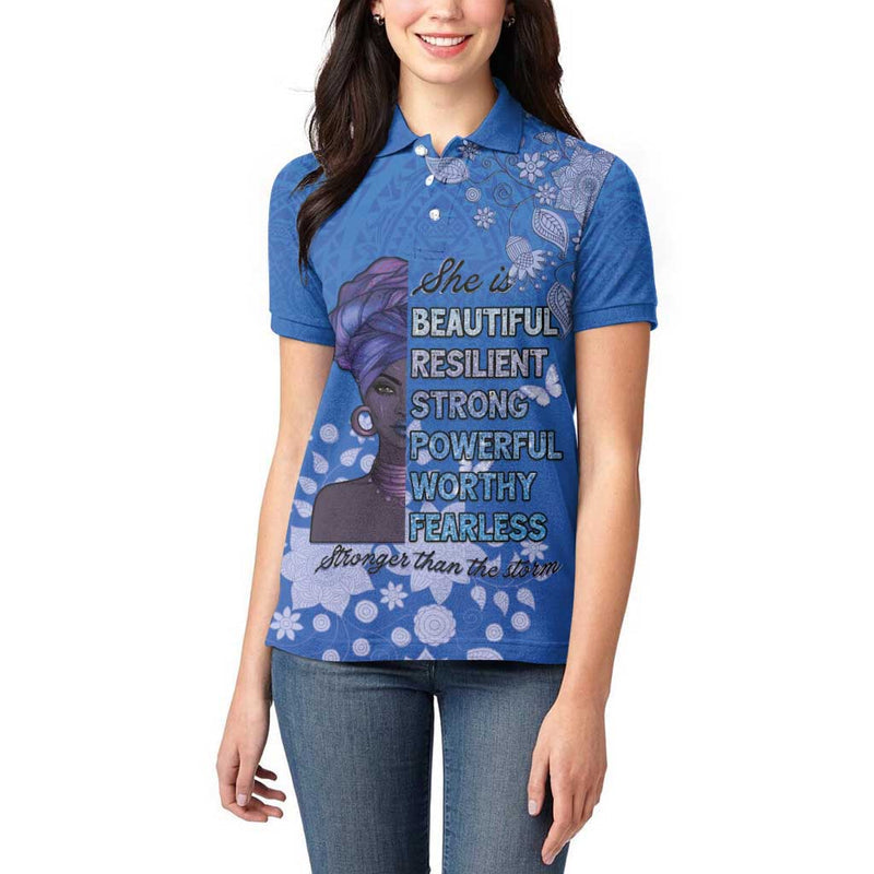 African Women Black Beautiful Brave and Bressed - Blue Color Women Polo Shirt