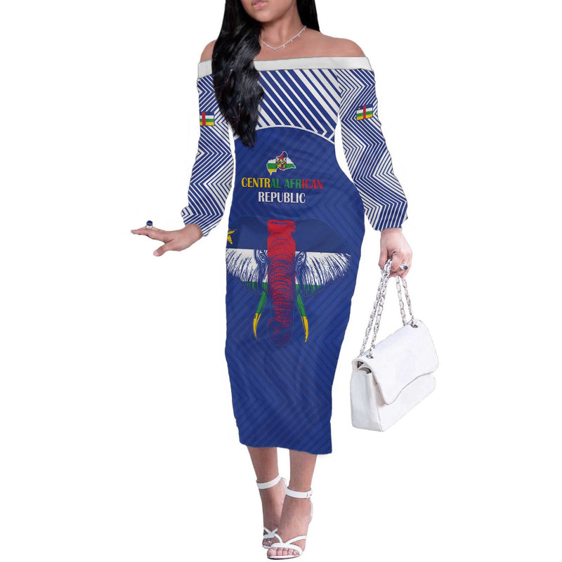Custom Central African Republic Football Go Champions Off The Shoulder Long Sleeve Dress
