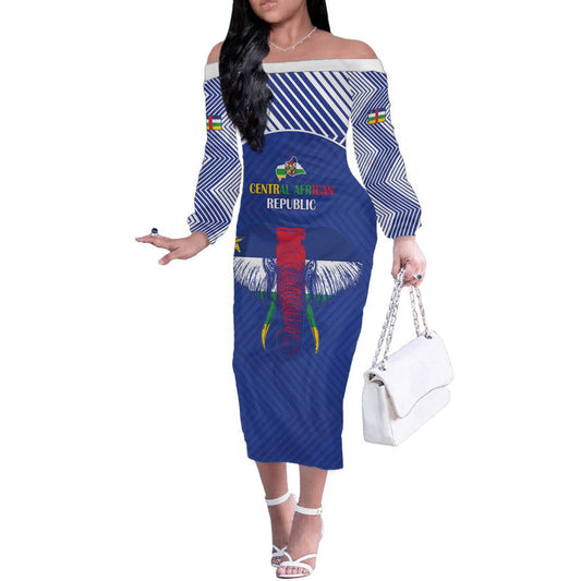 Custom Central African Republic Football Go Champions Off The Shoulder Long Sleeve Dress