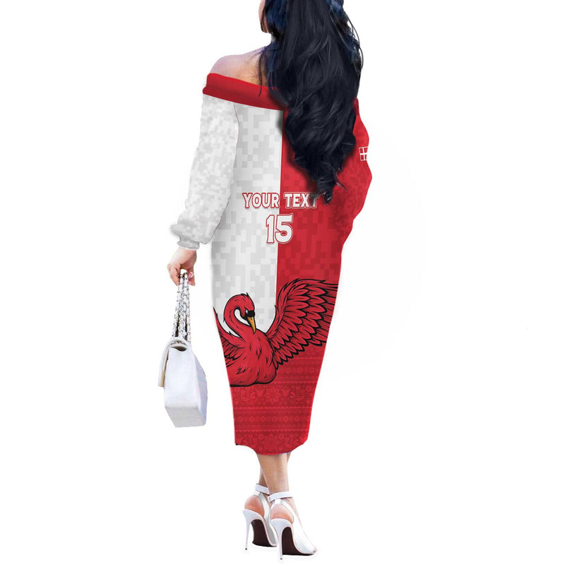 Custom Denmark Football Red And Whites Scandinavia Pattern Off The Shoulder Long Sleeve Dress