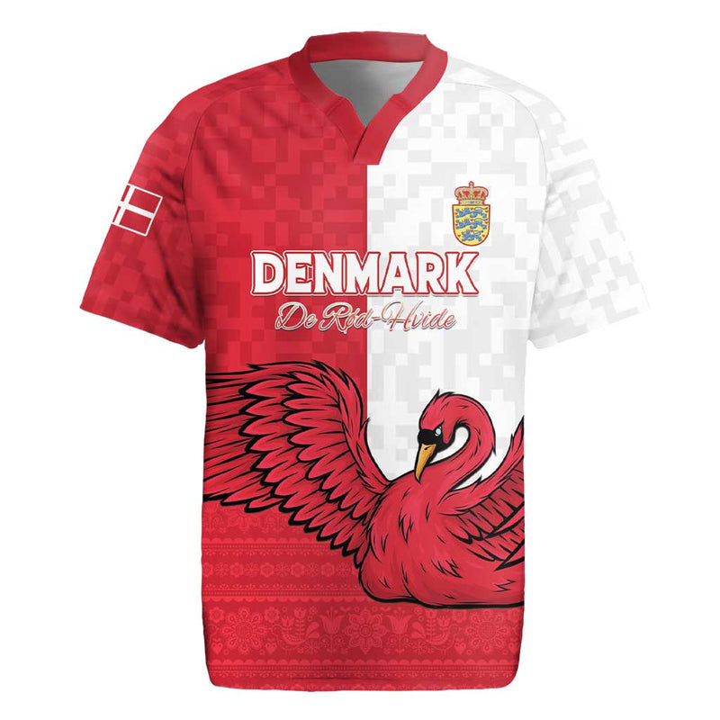 Custom Denmark Football Red And Whites Scandinavia Pattern Rugby Jersey
