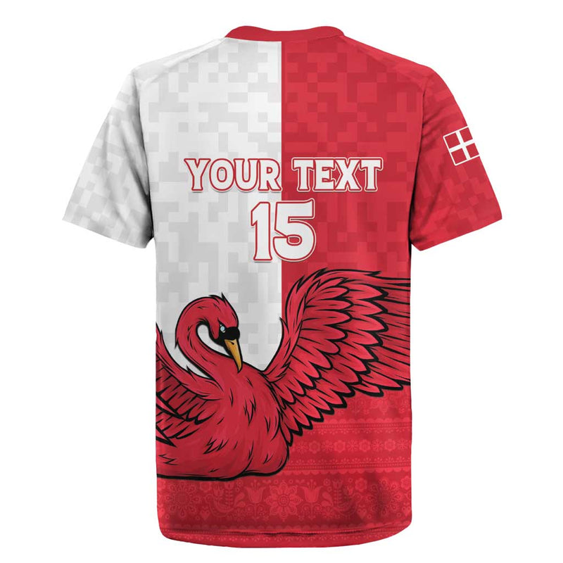 Custom Denmark Football Red And Whites Scandinavia Pattern Rugby Jersey