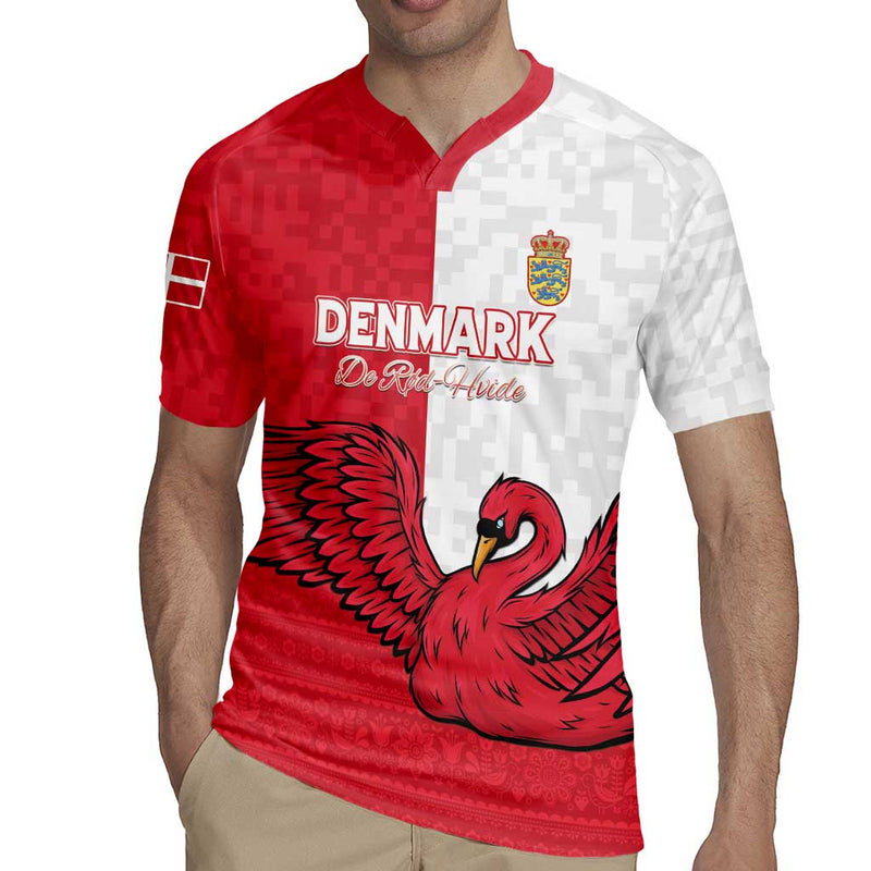 Custom Denmark Football Red And Whites Scandinavia Pattern Rugby Jersey