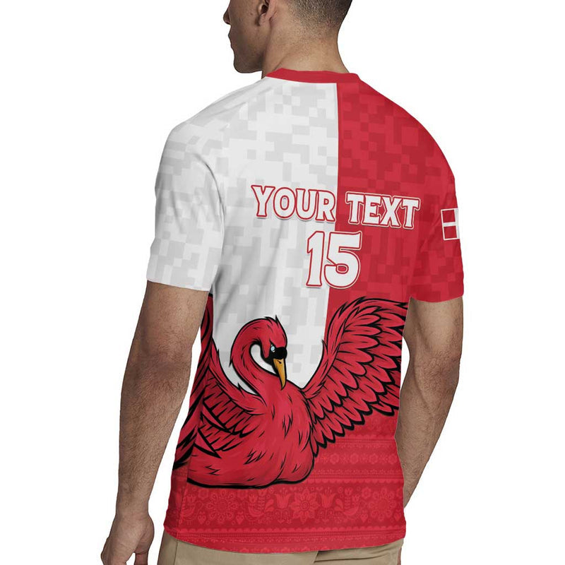Custom Denmark Football Red And Whites Scandinavia Pattern Rugby Jersey
