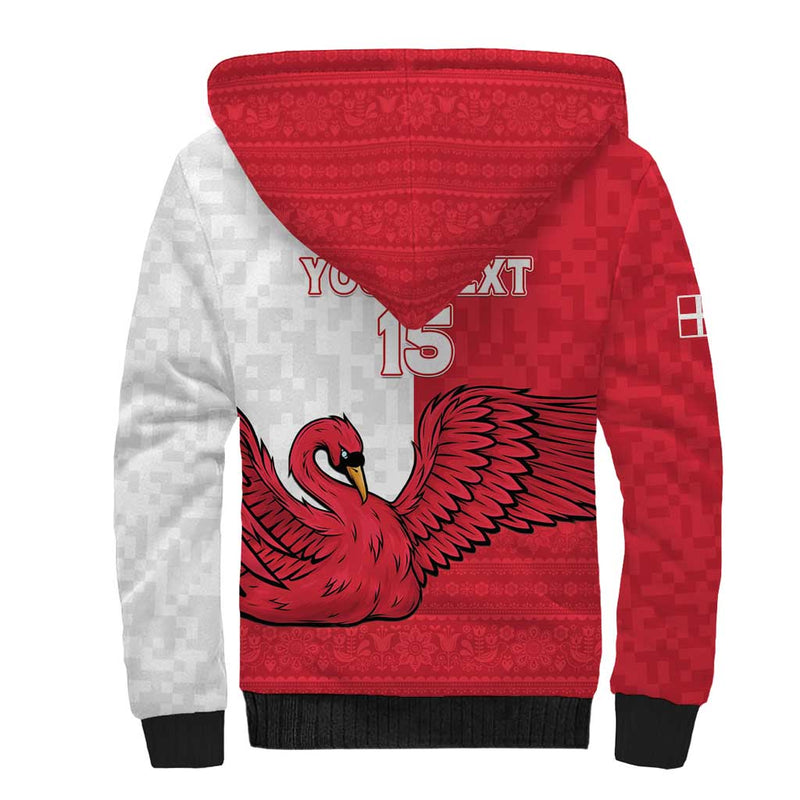 Custom Denmark Football Red and Whites Scandinavia Pattern Sherpa Hoodie