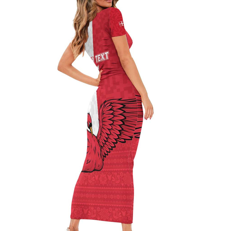 Custom Denmark Football Red And Whites Scandinavia Pattern Short Sleeve Bodycon Dress