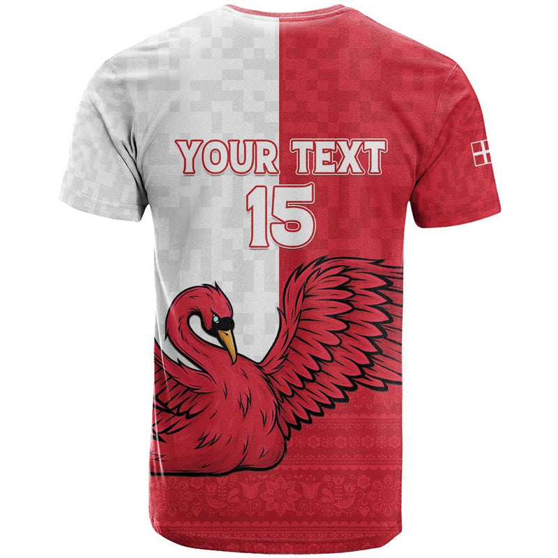 Custom Denmark Football Red and Whites Scandinavia Pattern T Shirt