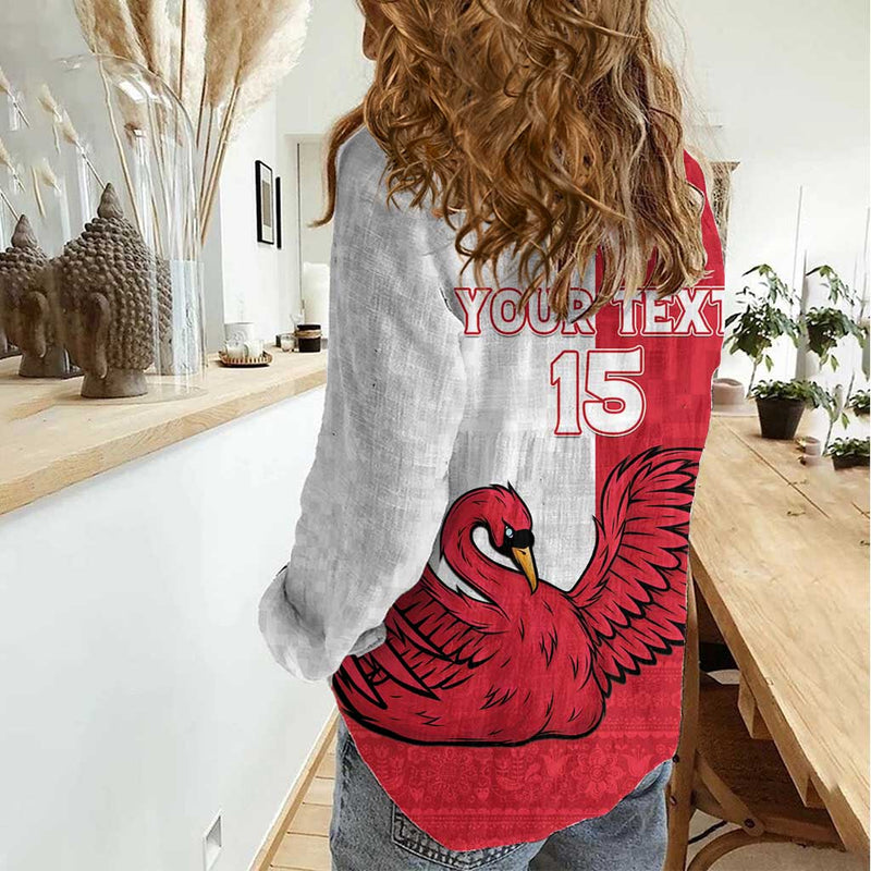 Custom Denmark Football Red and Whites Scandinavia Pattern Women Casual Shirt