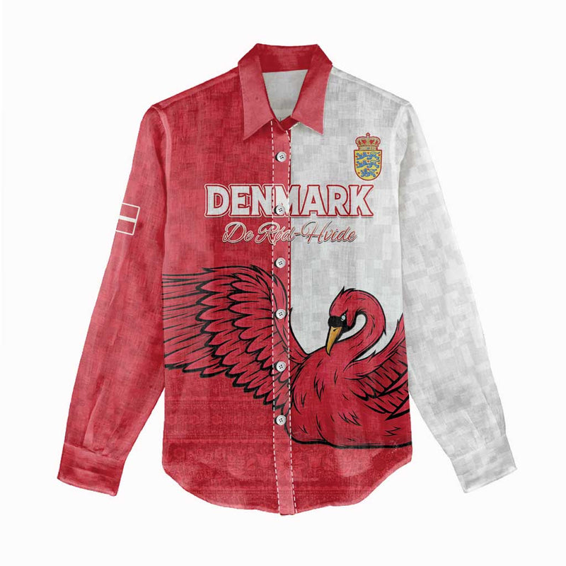 Custom Denmark Football Red and Whites Scandinavia Pattern Women Casual Shirt