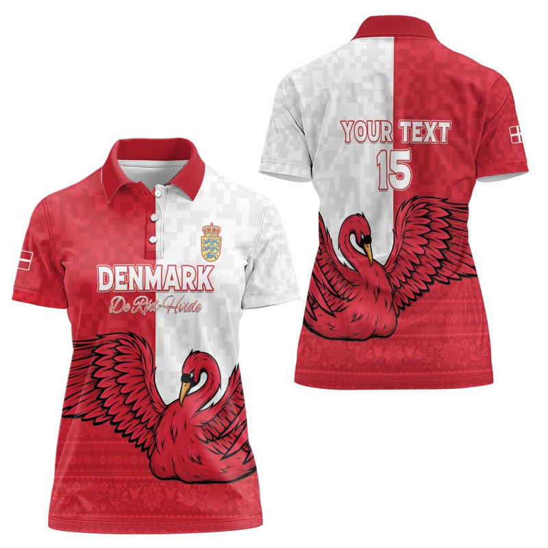 Custom Denmark Football Red and Whites Scandinavia Pattern Women Polo Shirt