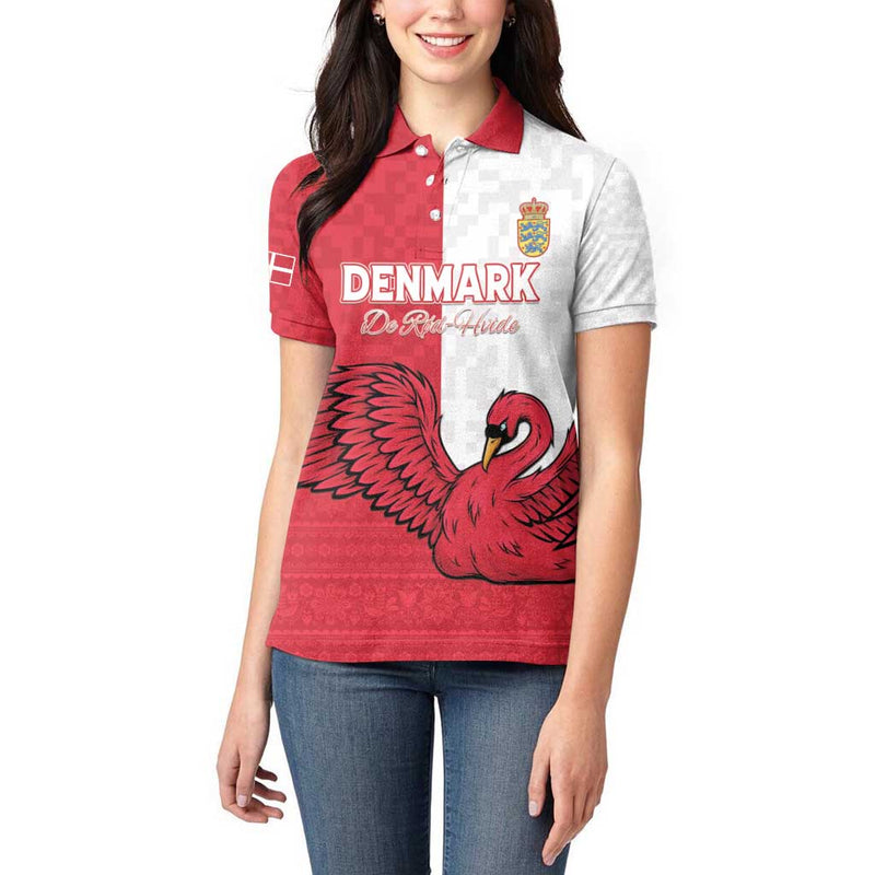 Custom Denmark Football Red and Whites Scandinavia Pattern Women Polo Shirt