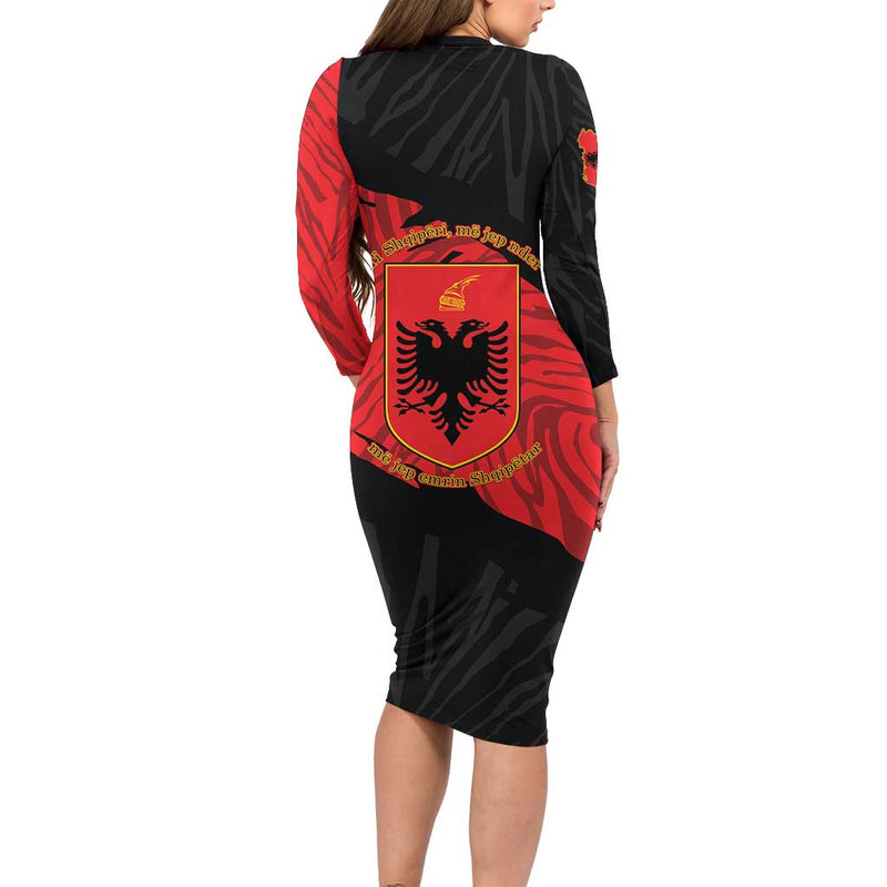 Albania Independence Day Albanian Eagle - Grunge Style Long Sleeve Bodycon Dress